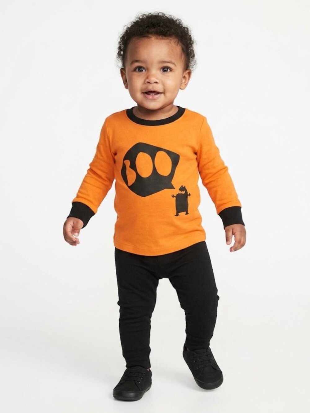 Old Navy Halloween Pajama Top Unisex Long Sleeve Orange Black 18-24 Months NWT